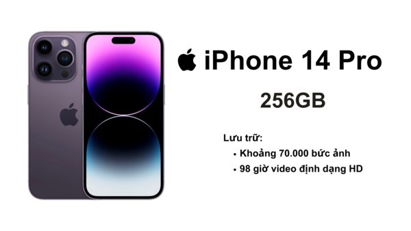 Với sức chứa lên đến hơn 70.000 bức ảnh thì iPhone 14 Pro 256GB dư khả năng đáp ứng nhu cầu quay chụp bình thường